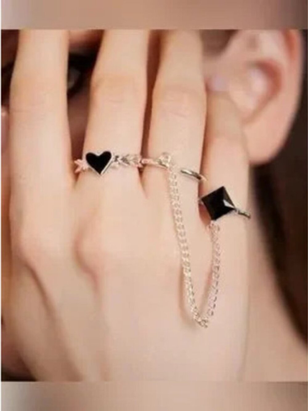 Silver 2pc Heart Geometric Ring Set
